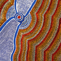 Aboriginal Artwork by William Jangala Mandijarra, Two water holes from Balgo, 122x76cm