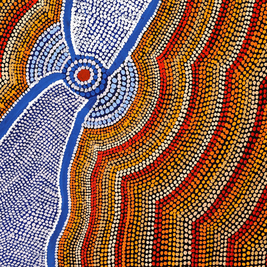 Aboriginal Artwork by William Jangala Mandijarra, Two water holes from Balgo, 122x76cm