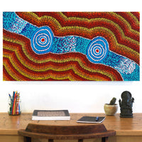 Aboriginal Artwork by William Jangala Mandijarra, Two water holes from Balgo, 91x46cm