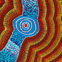 Aboriginal Artwork by William Jangala Mandijarra, Two water holes from Balgo, 91x46cm