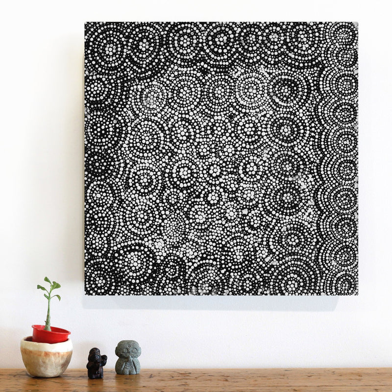 Aboriginal Artwork by Wilma Napangardi Poulson, Pikilyi Jukurrpa (Vaughan Springs Dreaming), 46x46cm