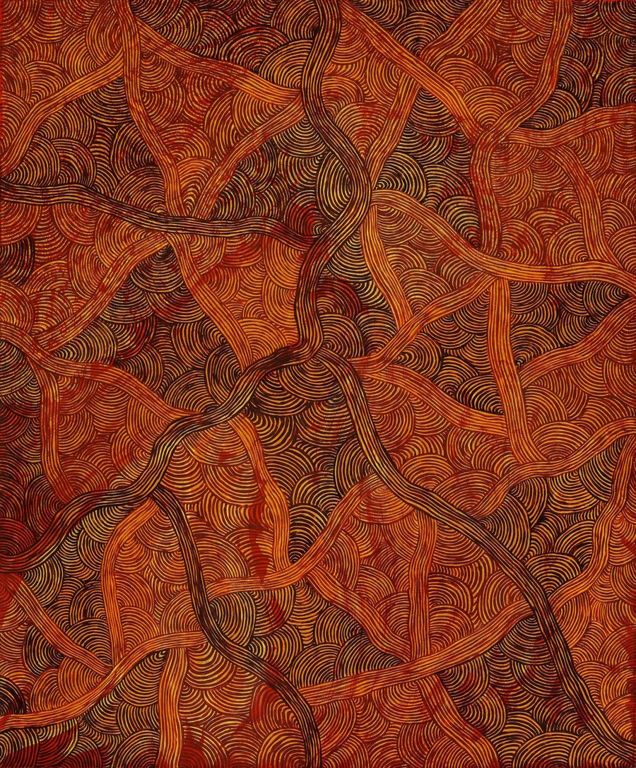 Aboriginal Artwork by Alison Pantjiti Napurrula Multa, Kungkaku Puturru - Women's Hairstring Dreaming, 122x101.5cm