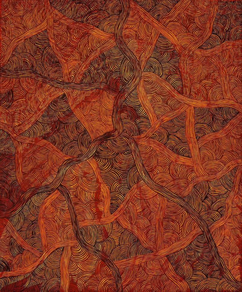 Aboriginal Artwork by Alison Pantjiti Napurrula Multa, Kungkaku Puturru - Women's Hairstring Dreaming, 122x101.5cm