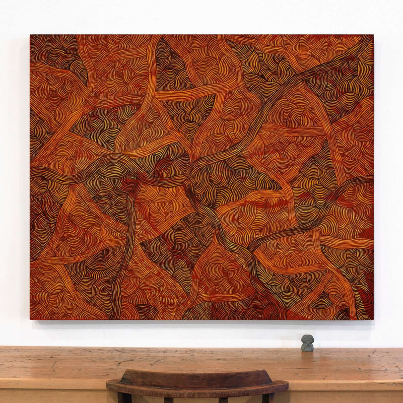 Aboriginal Artwork by Alison Pantjiti Napurrula Multa, Kungkaku Puturru - Women's Hairstring Dreaming, 122x101.5cm