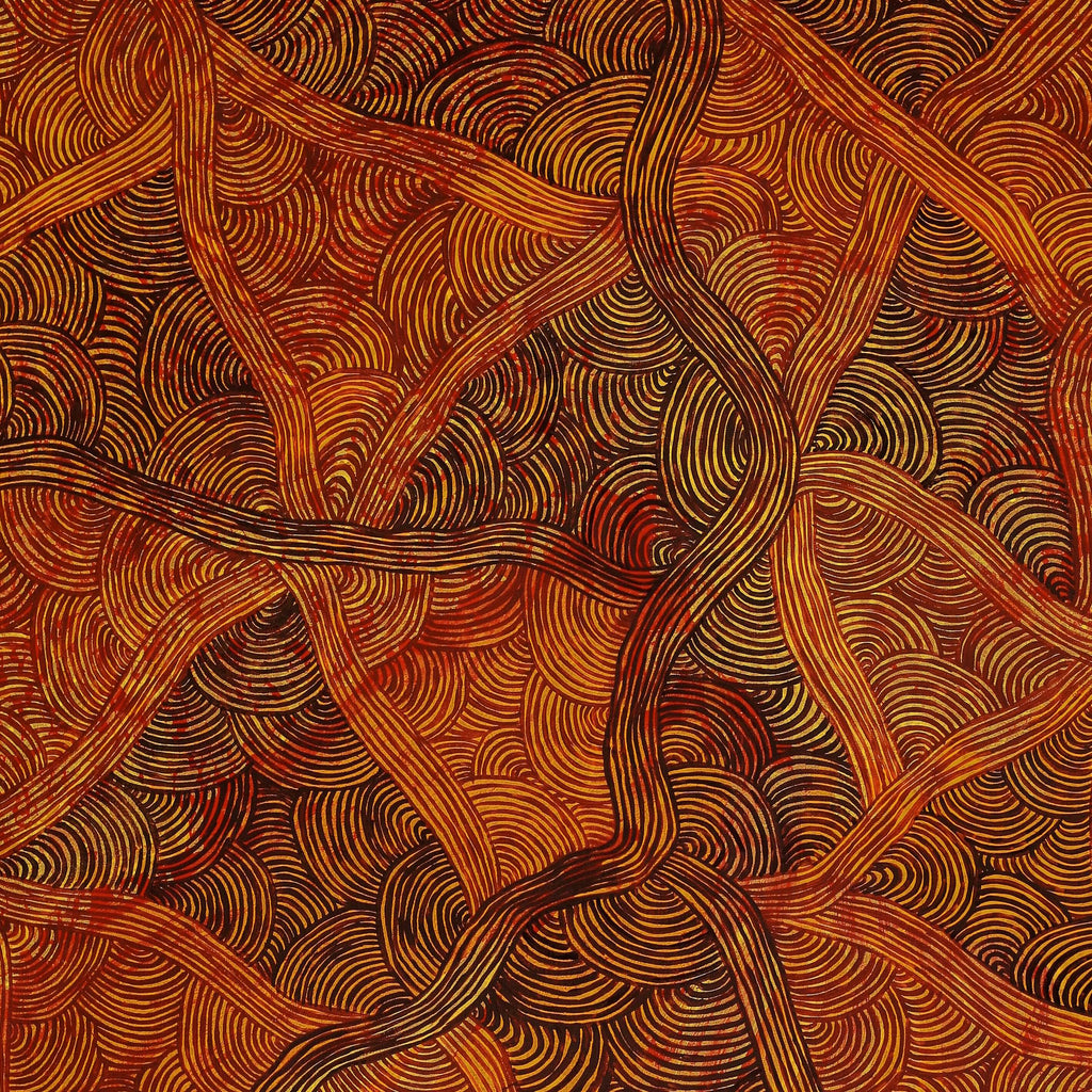 Aboriginal Artwork by Alison Pantjiti Napurrula Multa, Kungkaku Puturru - Women's Hairstring Dreaming, 122x101.5cm