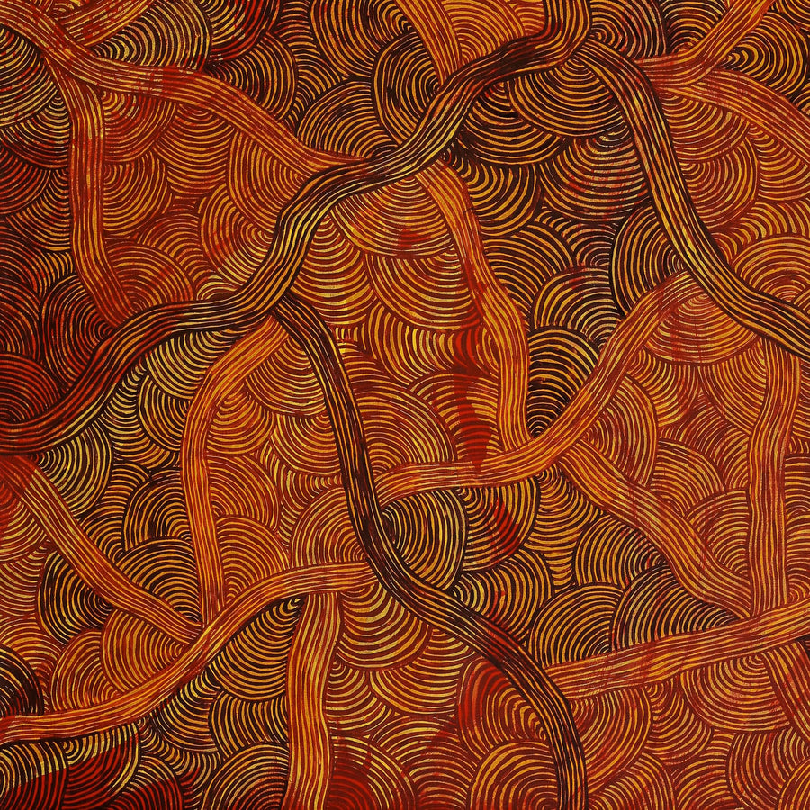 Aboriginal Artwork by Alison Pantjiti Napurrula Multa, Kungkaku Puturru - Women's Hairstring Dreaming, 122x101.5cm