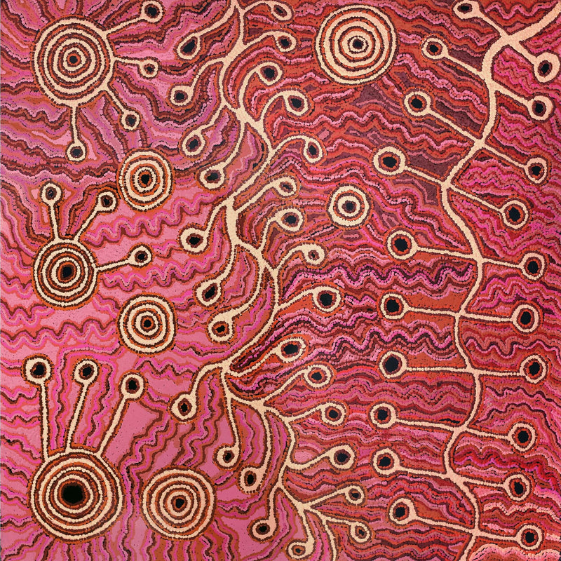 Aboriginal Artwork by Angela Watson, Minyma Kutjara, 91x91cm