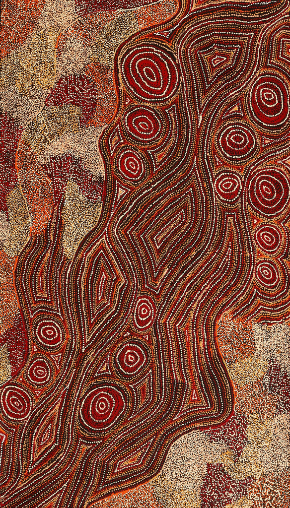 Aboriginal Artwork by Angelina Nampijinpa Tasman, Ngapa Jukurrpa (Water Dreaming) - Pirlinyarnu, 107x61cm