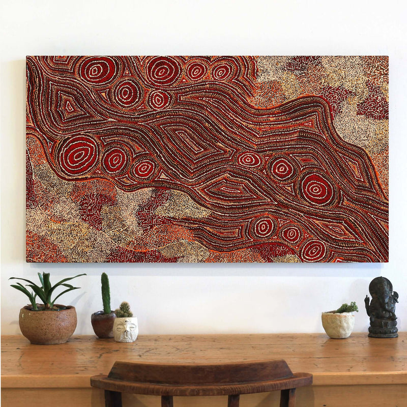 Aboriginal Artwork by Angelina Nampijinpa Tasman, Ngapa Jukurrpa (Water Dreaming) - Pirlinyarnu, 107x61cm