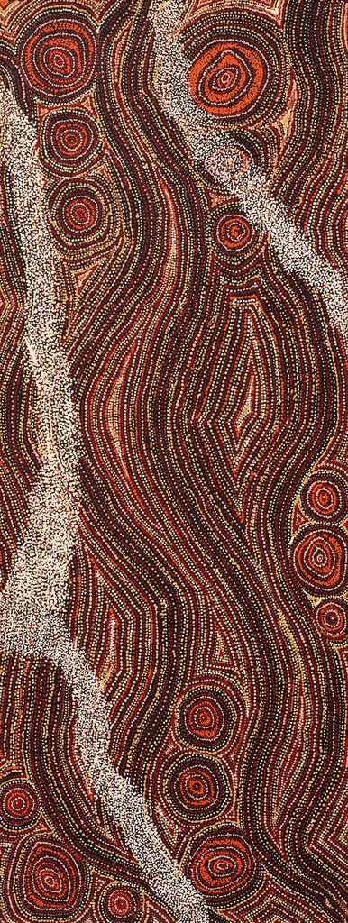 Aboriginal Artwork by Angelina Nampijinpa Tasman, Ngapa Jukurrpa (Water Dreaming) - Pirlinyarnu, 122x46cm