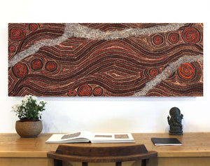 Aboriginal Art by Angelina Nampijinpa Tasman, Ngapa Jukurrpa (Water Dreaming) - Pirlinyarnu, 122x46cm - ART ARK®