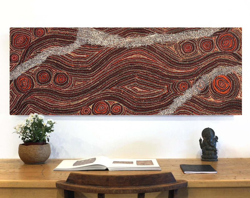 Aboriginal Artwork by Angelina Nampijinpa Tasman, Ngapa Jukurrpa (Water Dreaming) - Pirlinyarnu, 122x46cm
