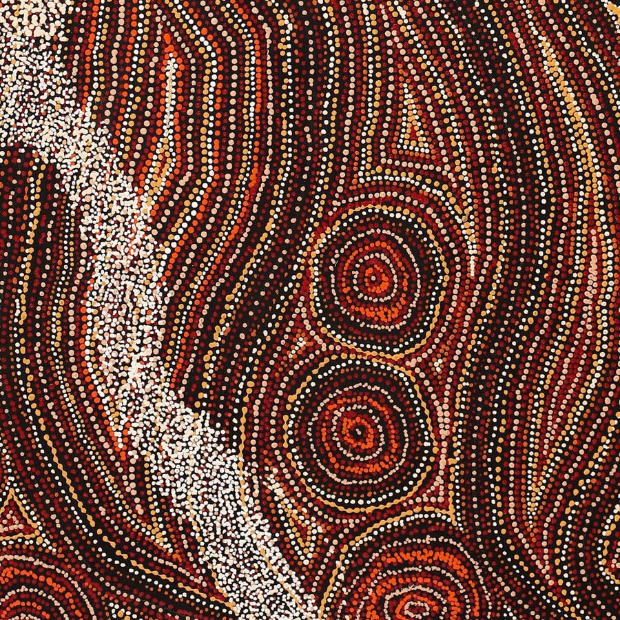Aboriginal Artwork by Angelina Nampijinpa Tasman, Ngapa Jukurrpa (Water Dreaming) - Pirlinyarnu, 122x46cm