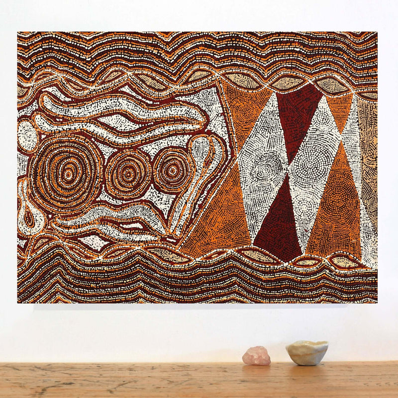Aboriginal Artwork by Angelina Nampijinpa Tasman, Ngapa Jukurrpa (Water Dreaming) - Pirlinyarnu, 61x46cm