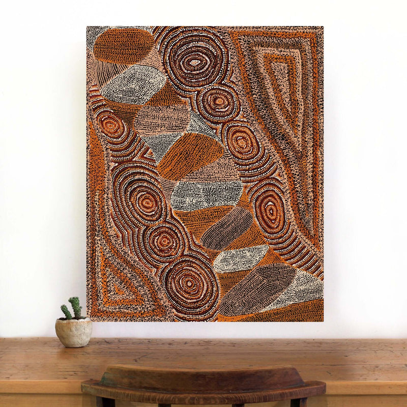 Aboriginal Artwork by Angelina Nampijinpa Tasman, Ngapa Jukurrpa (Water Dreaming) - Pirlinyarnu, 76x61cm