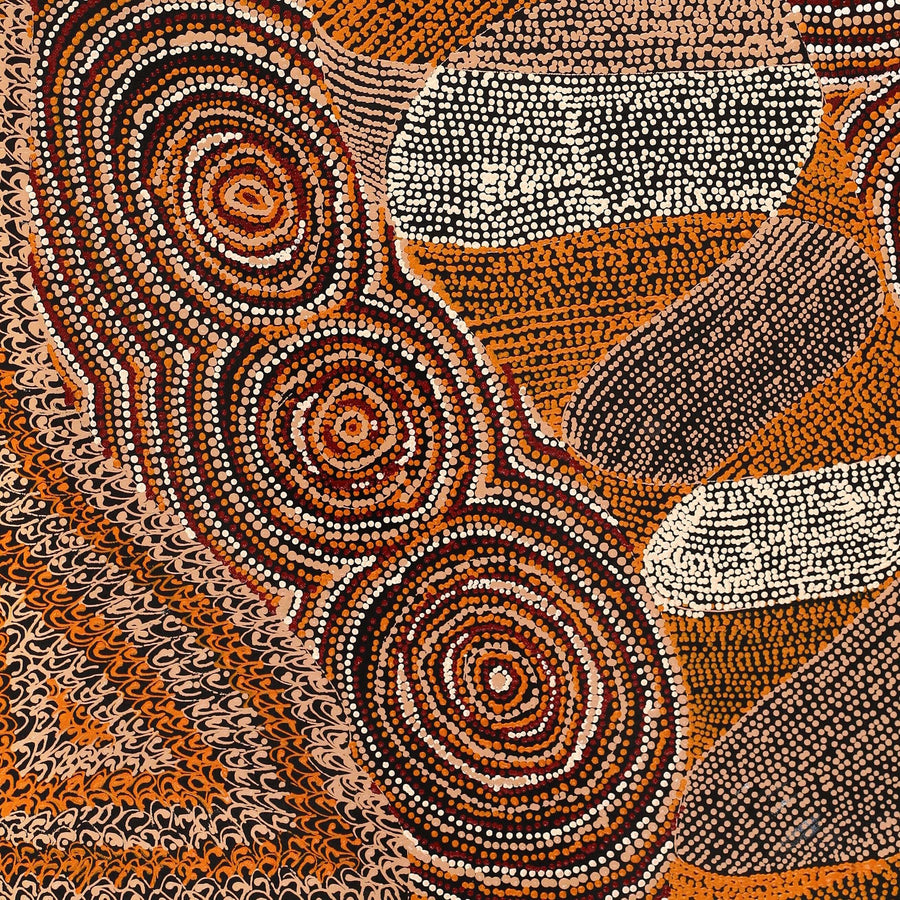Aboriginal Artwork by Angelina Nampijinpa Tasman, Ngapa Jukurrpa (Water Dreaming) - Pirlinyarnu, 76x61cm
