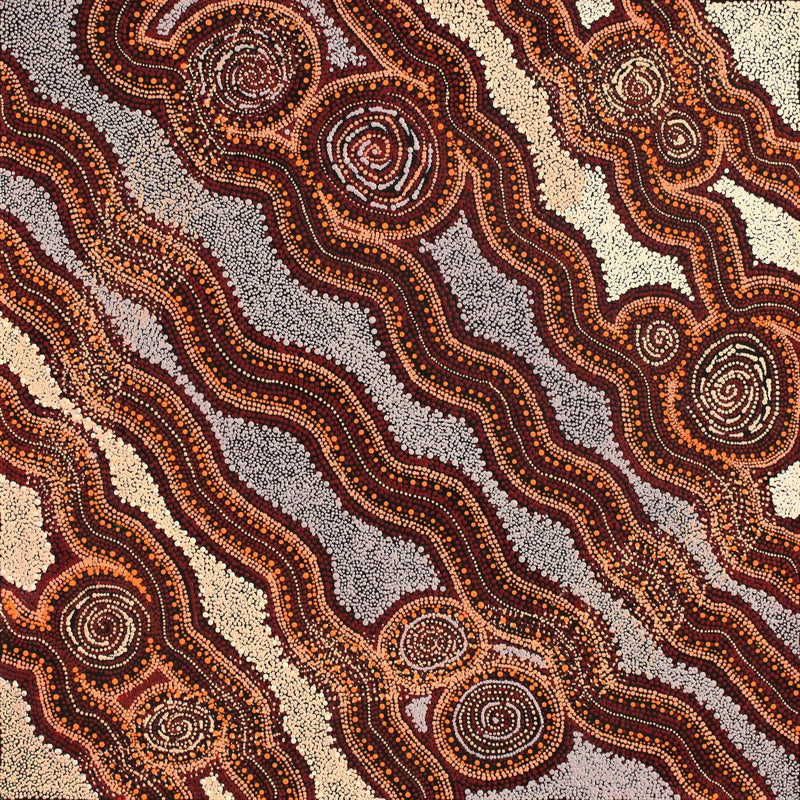 Aboriginal Artwork by Angelina Nampijinpa Tasman, Ngapa Jukurrpa (Water Dreaming) - Pirlinyarnu, 76x76cm