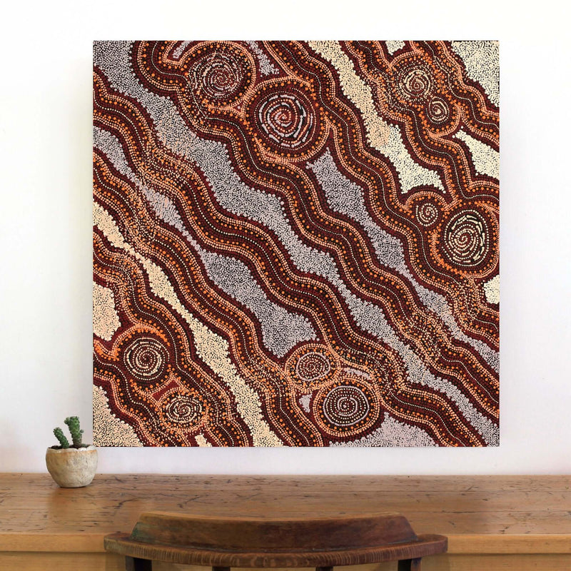 Aboriginal Artwork by Angelina Nampijinpa Tasman, Ngapa Jukurrpa (Water Dreaming) - Pirlinyarnu, 76x76cm