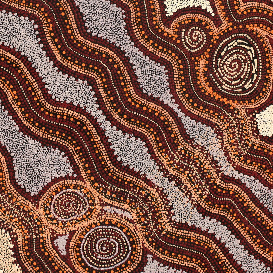 Aboriginal Artwork by Angelina Nampijinpa Tasman, Ngapa Jukurrpa (Water Dreaming) - Pirlinyarnu, 76x76cm