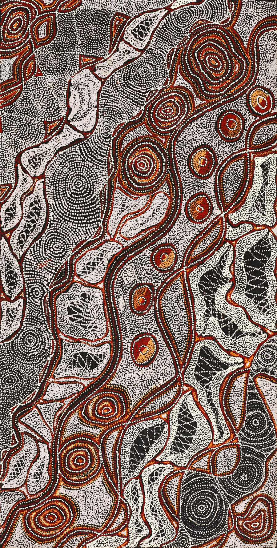 Aboriginal Artwork by Angelina Nampijinpa Tasman, Ngapa Jukurrpa (Water Dreaming) - Pirlinyarnu, 91x46cm