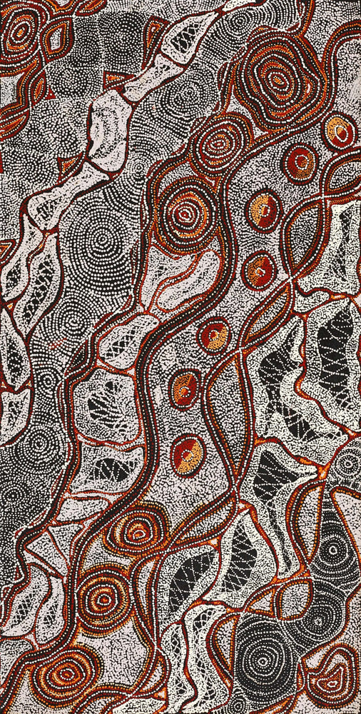 Aboriginal Artwork by Angelina Nampijinpa Tasman, Ngapa Jukurrpa (Water Dreaming) - Pirlinyarnu, 91x46cm