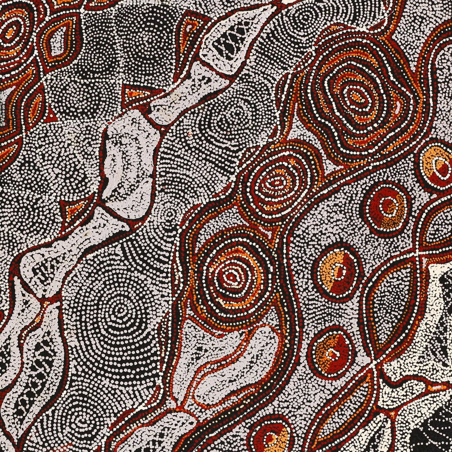 Aboriginal Artwork by Angelina Nampijinpa Tasman, Ngapa Jukurrpa (Water Dreaming) - Pirlinyarnu, 91x46cm