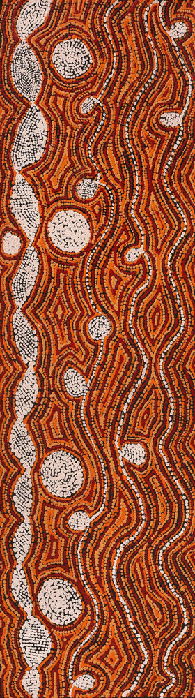 Aboriginal Artwork by Angeline Nampijinpa Tasman, Ngapa Jukurrpa (Water Dreaming) - Pirlinyarnu, 107x30cm