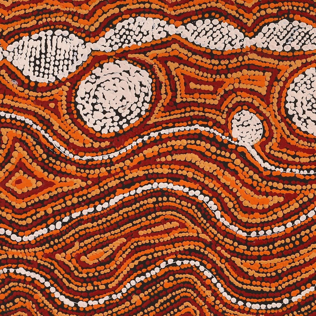 Aboriginal Artwork by Angeline Nampijinpa Tasman, Ngapa Jukurrpa (Water Dreaming) - Pirlinyarnu, 107x30cm