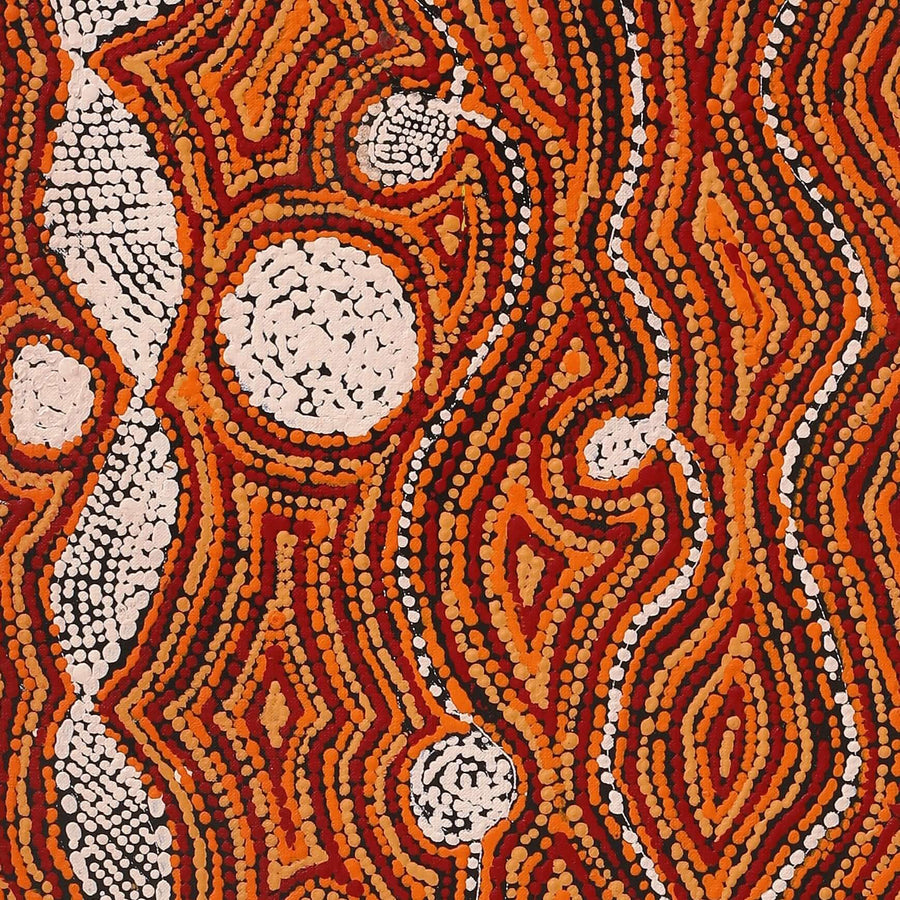 Aboriginal Artwork by Angeline Nampijinpa Tasman, Ngapa Jukurrpa (Water Dreaming) - Pirlinyarnu, 107x30cm