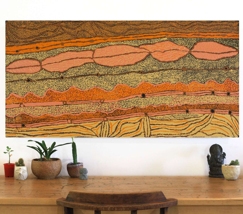 Aboriginal Artwork by Angkaliya Nelson, Kungkarangkalpa (Seven Sisters Story), 122x61cm