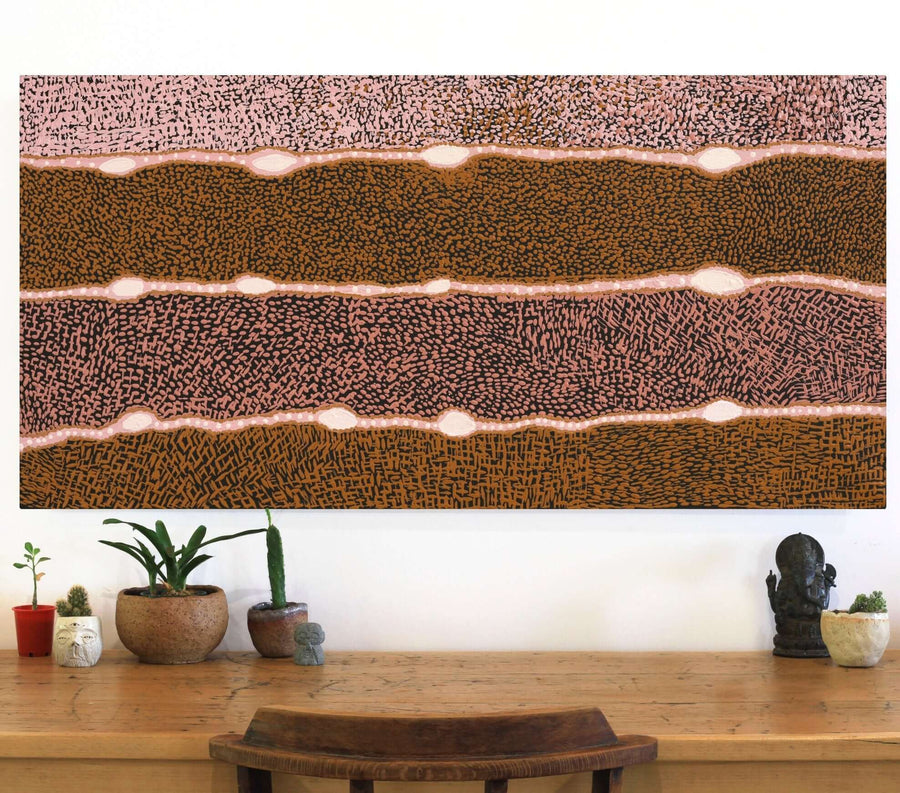 Aboriginal Artwork by Angkaliya Nelson, Kungkarangkalpa (Seven Sisters Story), 122x61cm