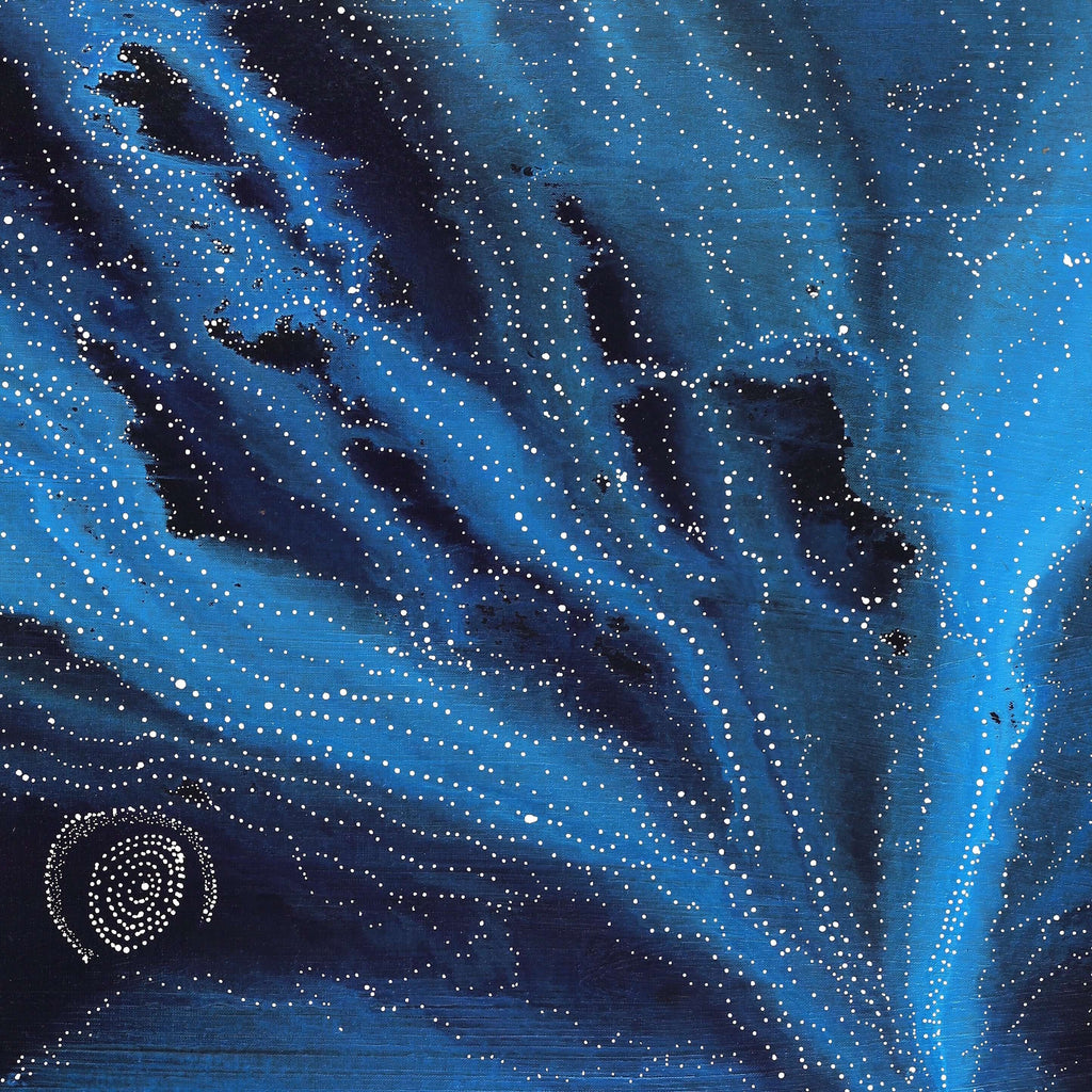 Aboriginal Artwork by Athena Nangala Granites, Napaljarri-warnu Jukurrpa (Seven Sisters Dreaming), 152x122cm