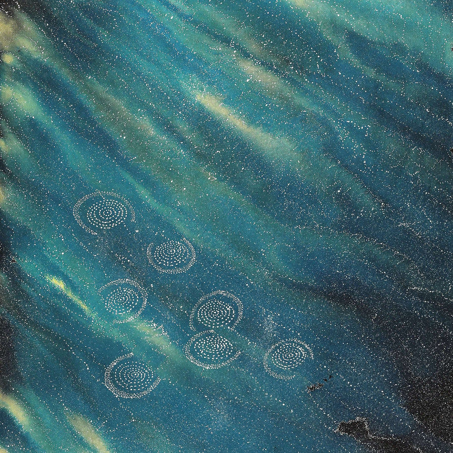 Aboriginal Artwork by Athena Nangala Granites, Napaljarri-warnu Jukurrpa (Seven Sisters Dreaming), 183x107cm