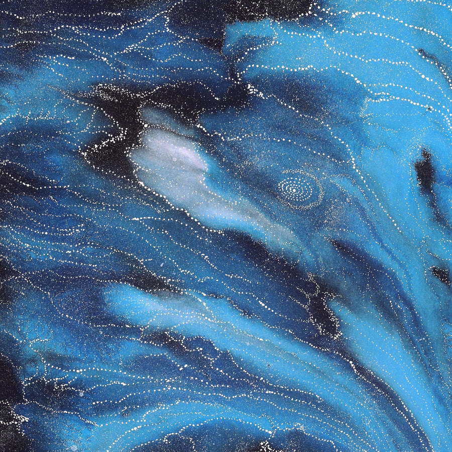 Aboriginal Artwork by Athena Nangala Granites, Napaljarri-warnu Jukurrpa (Seven Sisters Dreaming), 183x107cm