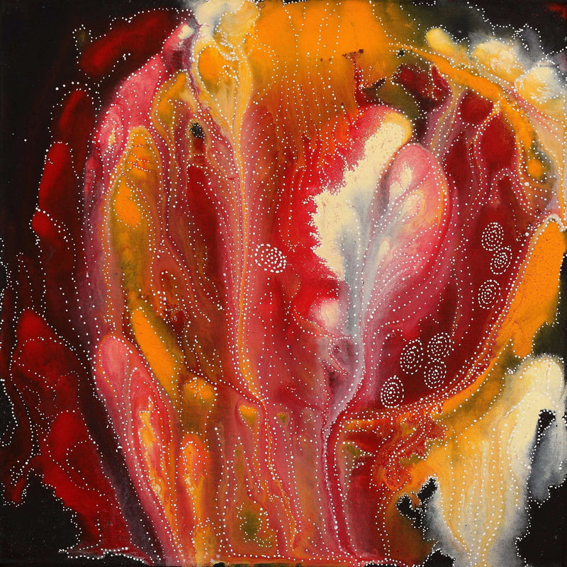 Aboriginal Artwork by Athena Nangala Granites, Napaljarri-warnu Jukurrpa (Seven Sisters Dreaming), 61x61cm