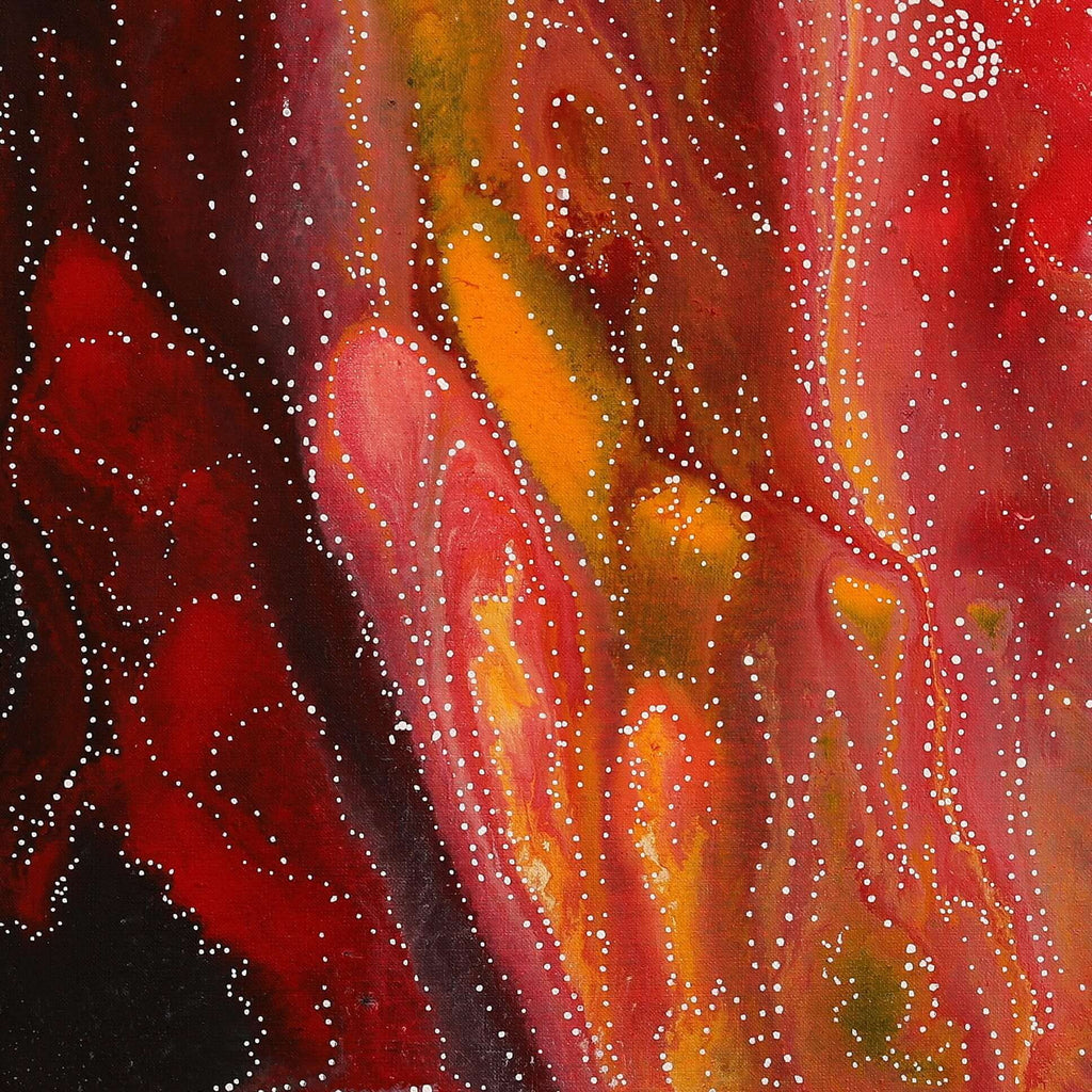 Aboriginal Artwork by Athena Nangala Granites, Napaljarri-warnu Jukurrpa (Seven Sisters Dreaming), 61x61cm