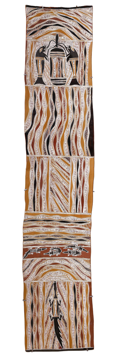 Aboriginal Art by Bambarrarr Marawili Mitchell, Yathikpa, 180x36cm Bark - ART ARK®