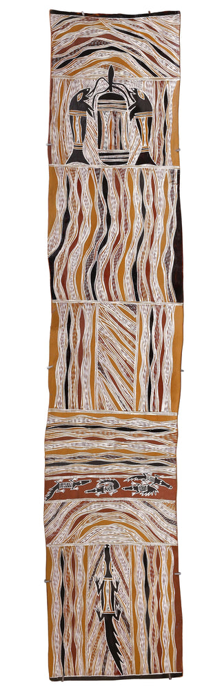 Aboriginal Artwork by Bambarrarr Marawili Mitchell, Yathikpa, 180x36cm Bark