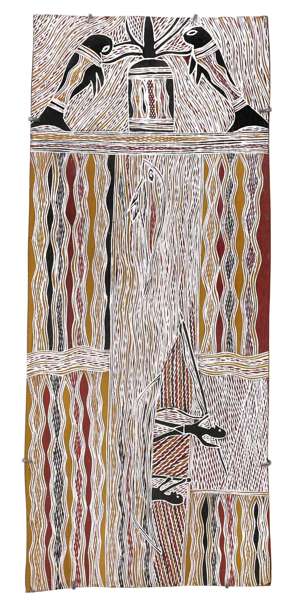 Aboriginal Artwork by Bambarrarr Marawili Mitchell, Yathikpa, 97x40cm Bark