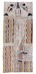 Aboriginal Art by Bambarrarr Marawili Mitchell, Yathikpa, 97x40cm Bark - ART ARK®