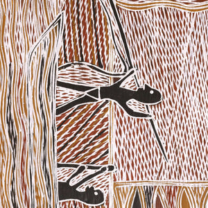 Aboriginal Art by Bambarrarr Marawili Mitchell, Yathikpa, 97x40cm Bark - ART ARK®