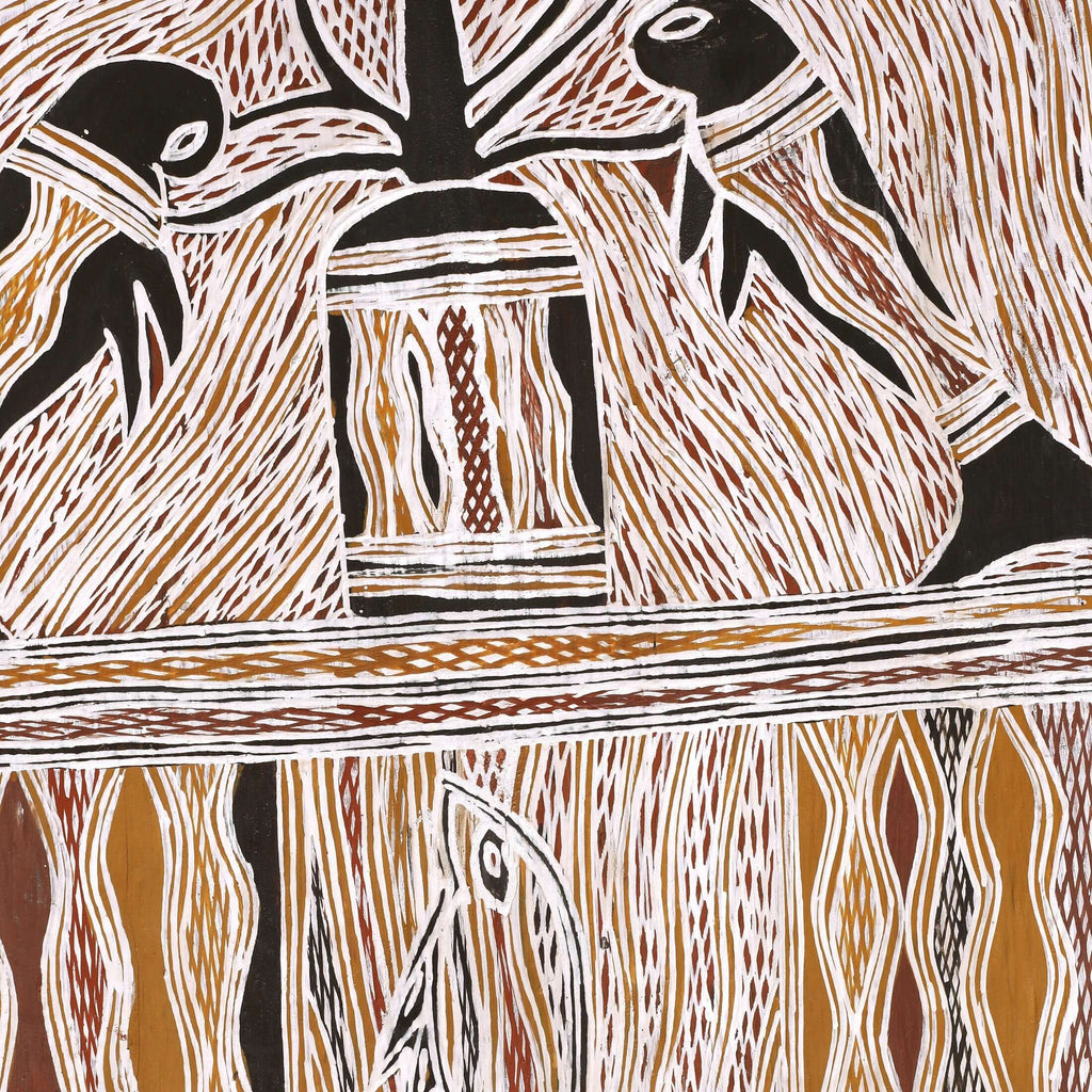 Aboriginal Artwork by Bambarrarr Marawili Mitchell, Yathikpa, 97x40cm Bark
