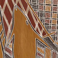 Aboriginal Artwork by Bandarr Wirrpanda, Ganybu, 84x51cm Bark
