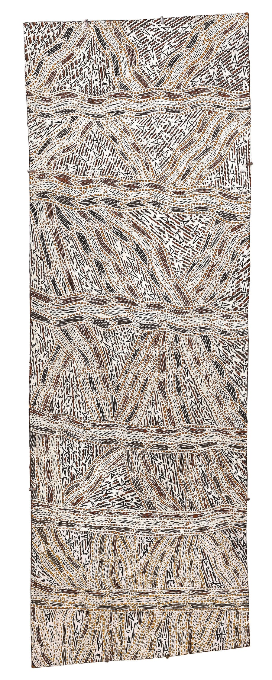 Aboriginal Artwork by Baŋgawuy Wanambi Natjalpi, Trial Bay, 144x50cm Bark