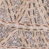 Aboriginal Artwork by Baŋgawuy Wanambi Natjalpi, Trial Bay, 144x50cm Bark