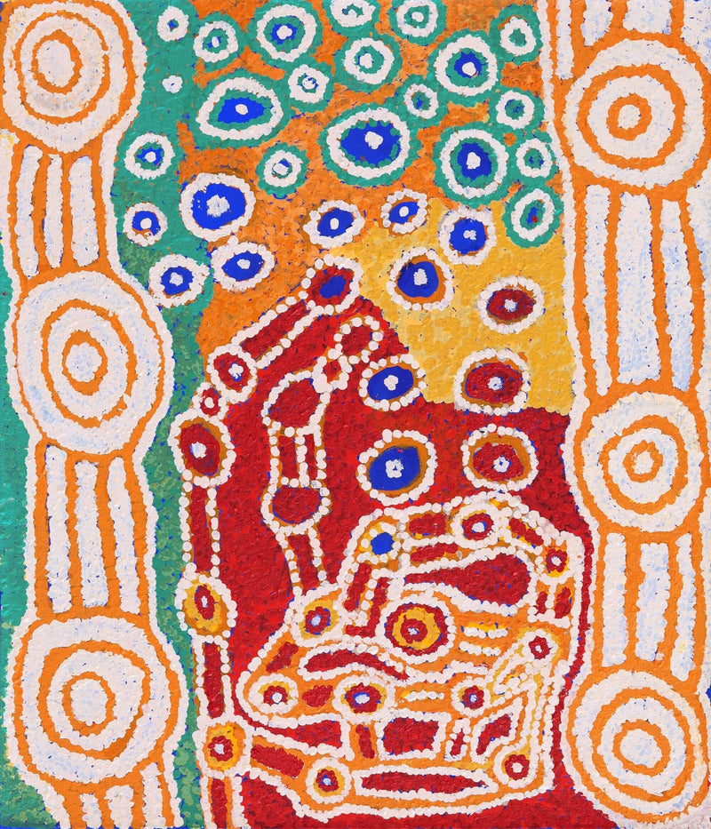 Aboriginal Artwork by Beryl Jimmy and Tinpulya Mervyn, Waru at Watarru, 70x60cm
