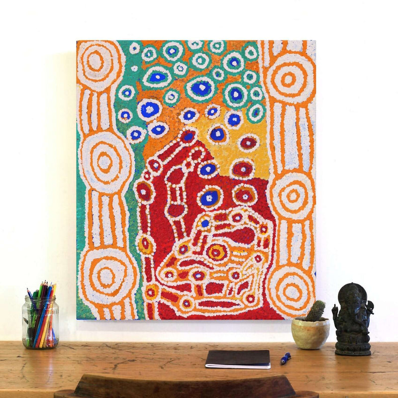 Aboriginal Artwork by Beryl Jimmy and Tinpulya Mervyn, Waru at Watarru, 70x60cm