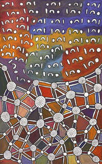 Aboriginal Artwork by Bess Napanangka Poulson, Ngapa Jukurrpa (Water Dreaming) - Puyurru, 122x76cm