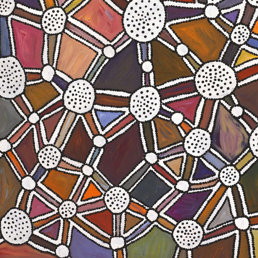 Aboriginal Artwork by Bess Napanangka Poulson, Ngapa Jukurrpa (Water Dreaming) - Puyurru, 122x76cm