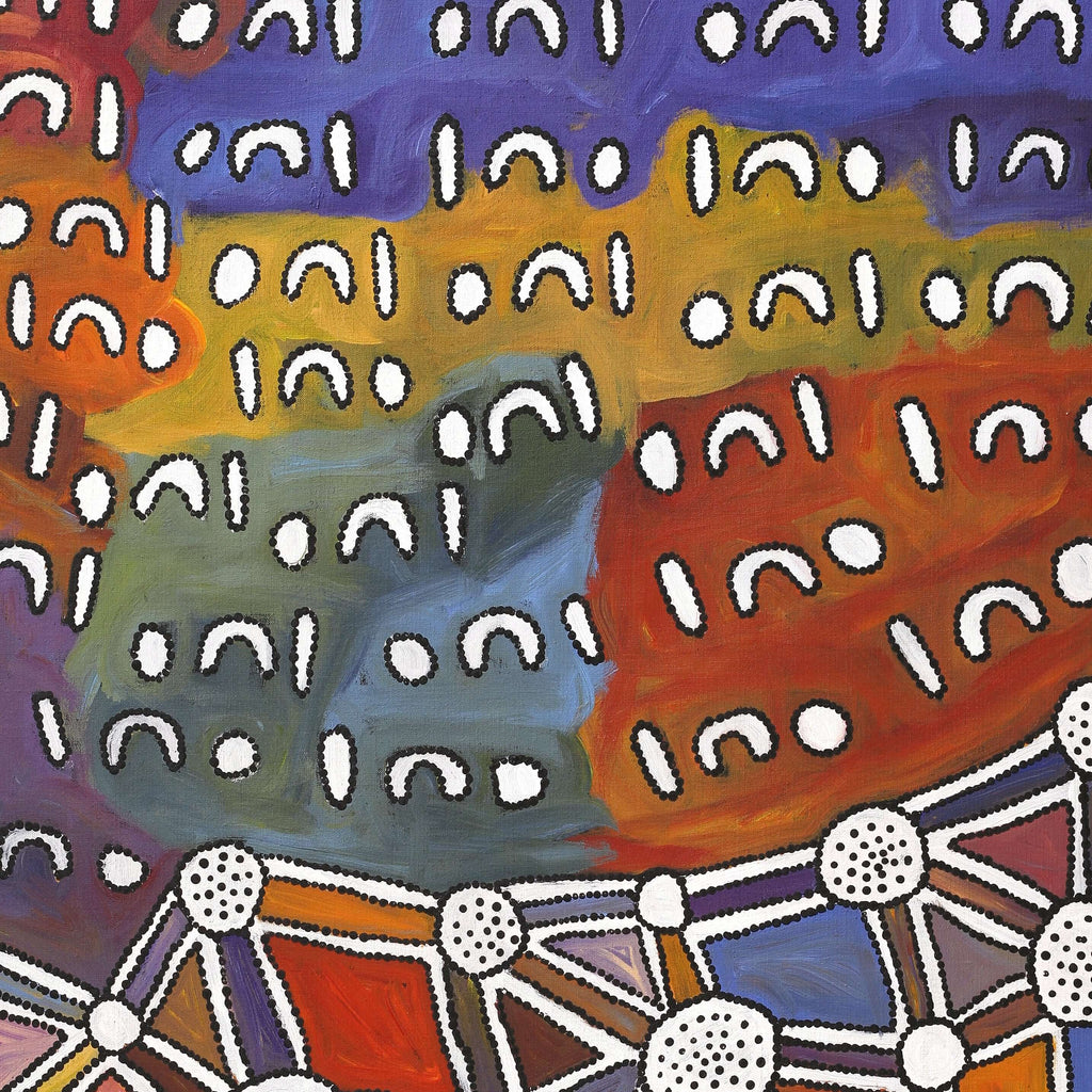 Aboriginal Artwork by Bess Napanangka Poulson, Ngapa Jukurrpa (Water Dreaming) - Puyurru, 122x76cm